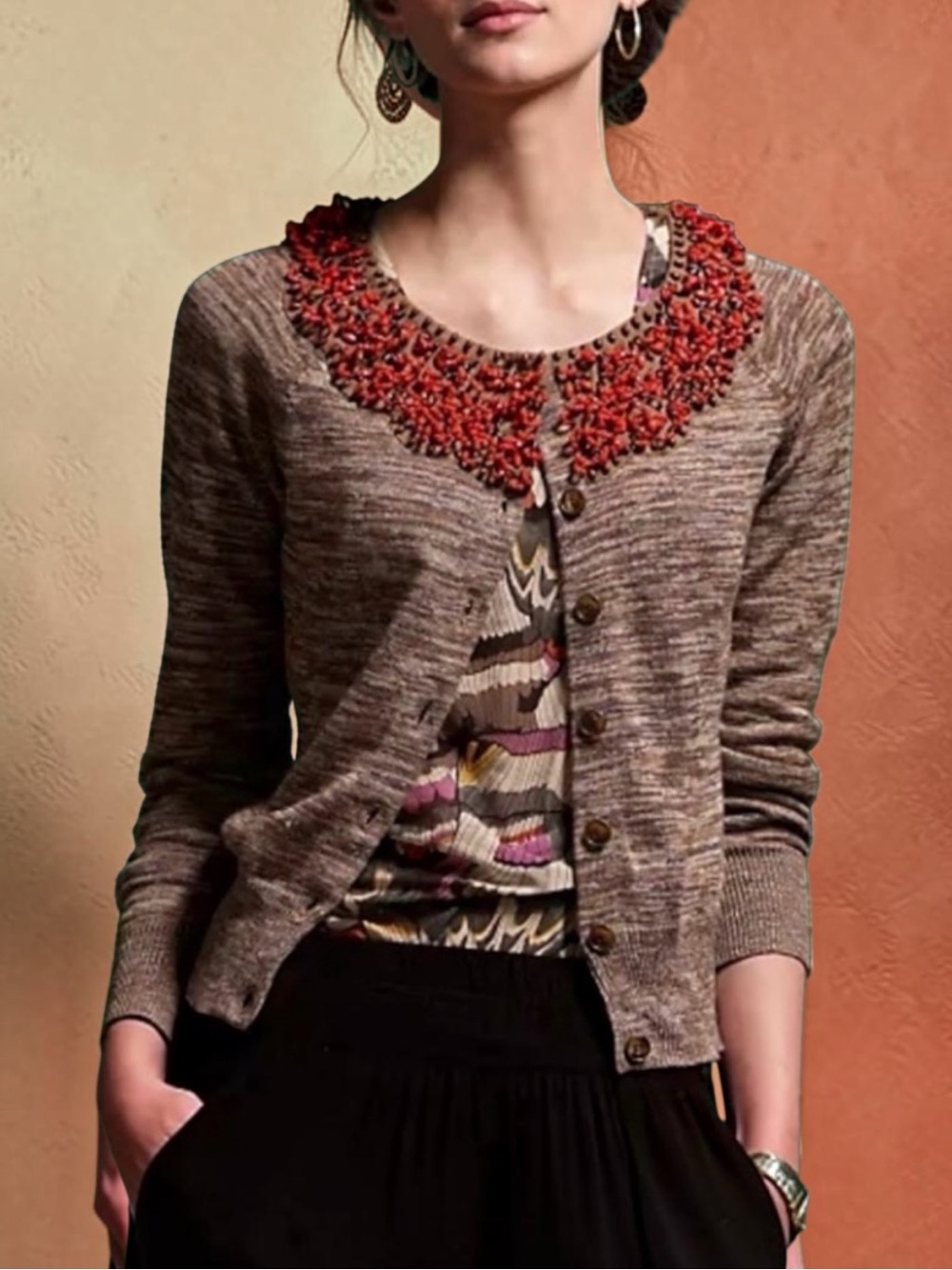 Moth Jeweled Collar Heather Brown Spice Sweater Cardigan Women S Anthropologie